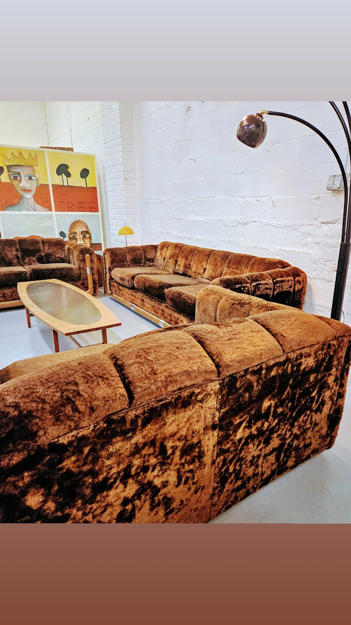 International Furniture Inc. Brown Crushed Velvet Sofa Set