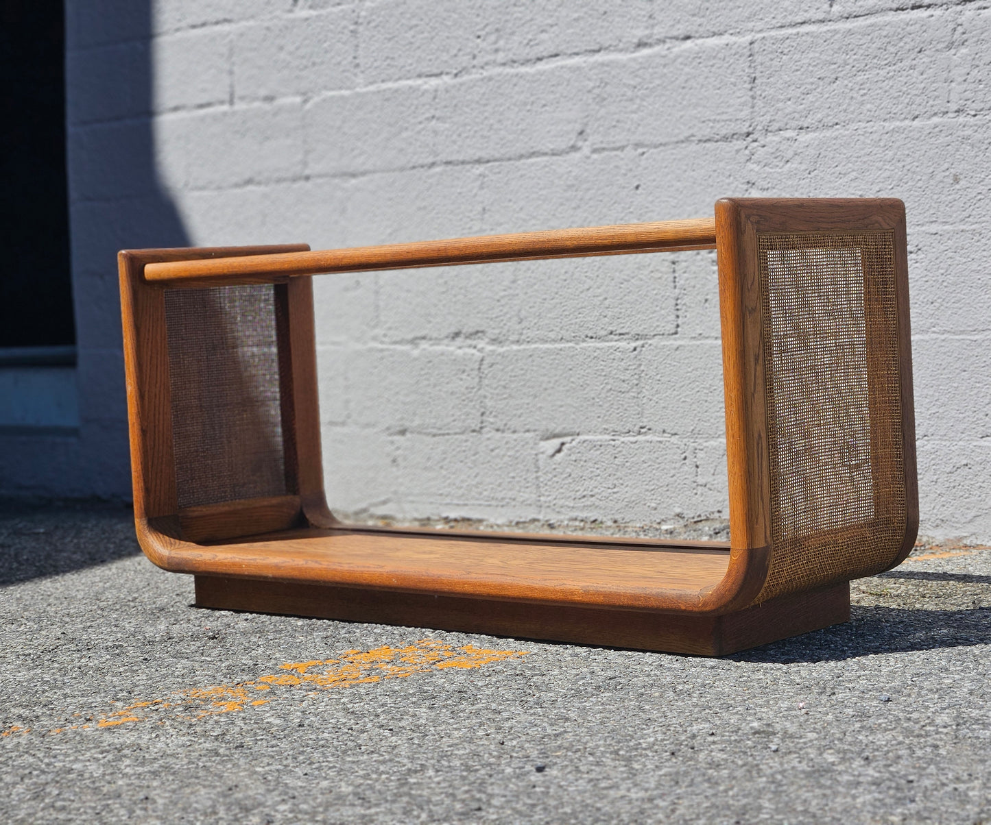 Oak & Rattan Console with Smoked Glass