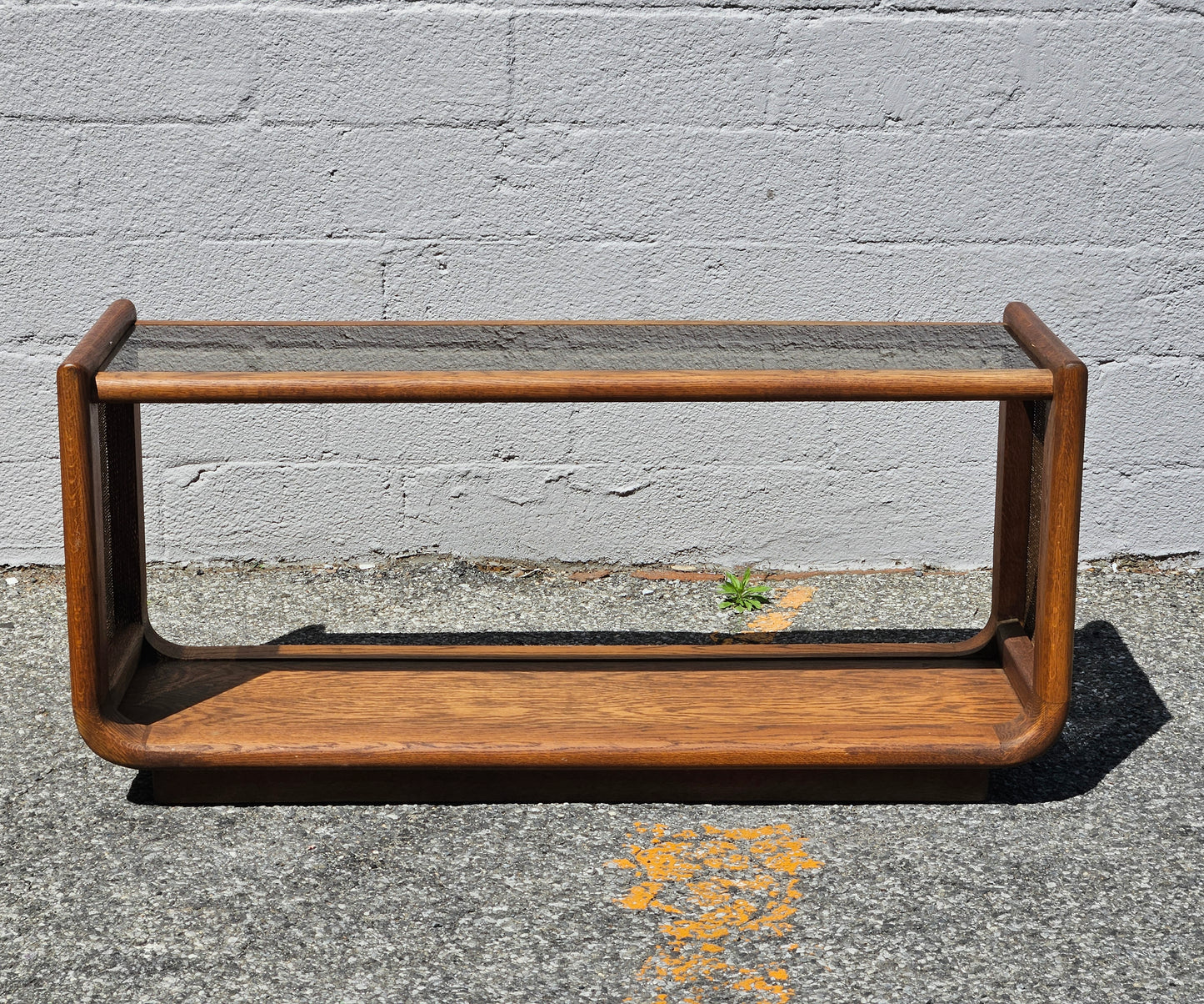 Oak & Rattan Console with Smoked Glass